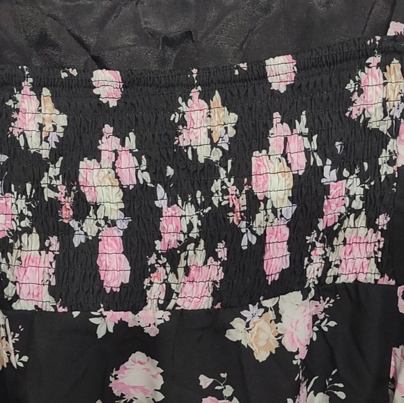 Black and Pink Floral Dress All Over Floral Print Ruched Dress Gothic Whimsigoth - Picture 11 of 11